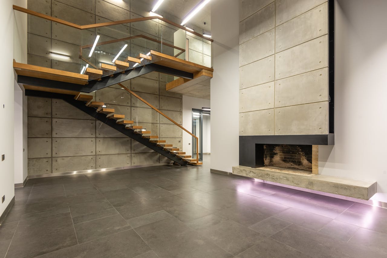 Interior of modern mansion with stairway